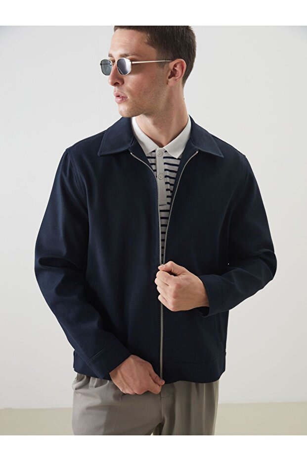 Lcw Vision Navy Blue Comfortable Fit Shirt Collar Men's Jacket