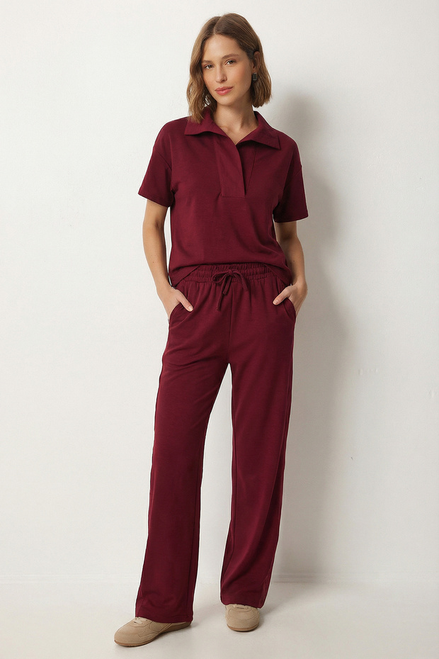Polo Collar Parachute Garnished Modal Suit Lby0042 Mürdüm
