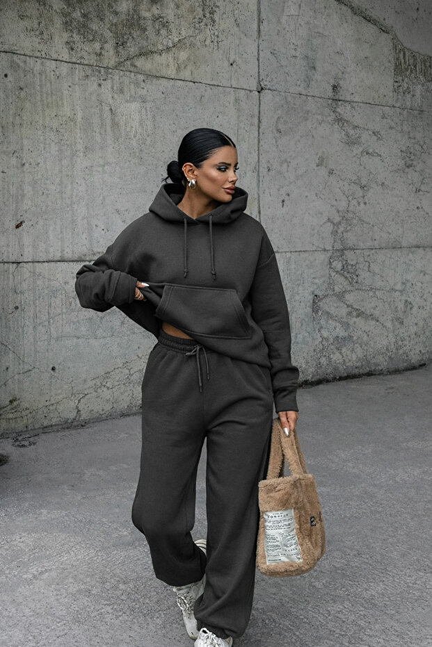 Women's 3-Thread Shardooned Comfortable Hooded Soft Sweat Suit with Pockets, High Waist and Elasticized Legs