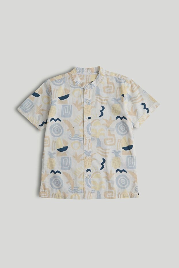 White Printed Grandad Shirt