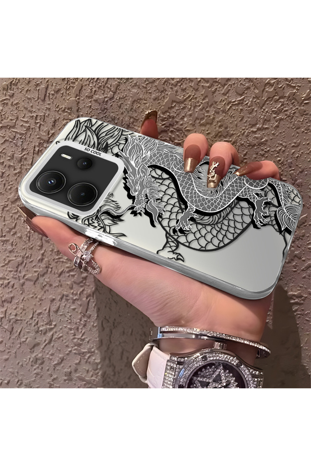 Redmi Note 14 4g Compatible High-Quality Chinese Style Black and White Dragon Printed Case