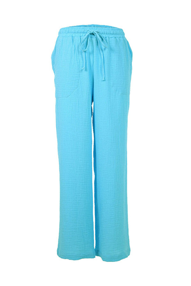 Women Bright Blue Drawstring Casual Lounge Wide Pants