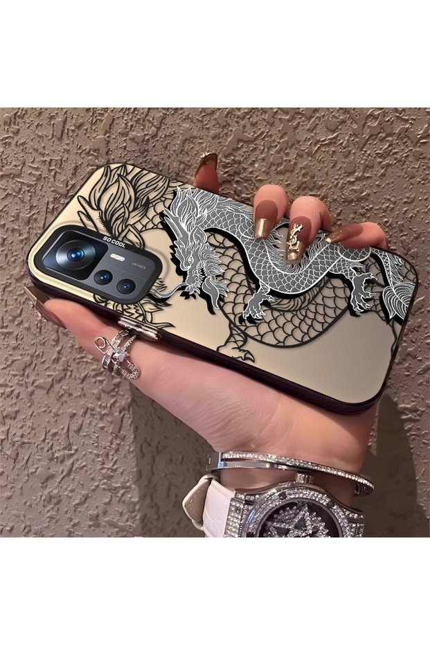 Mi 12T/12T Pro Compatible High Quality Chinese Style Black and White Dragon Printed Case