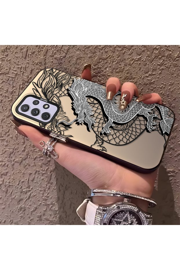Samsung Galaxy A72 Compatible High Quality Chinese Style Black and White Dragon Printed Case