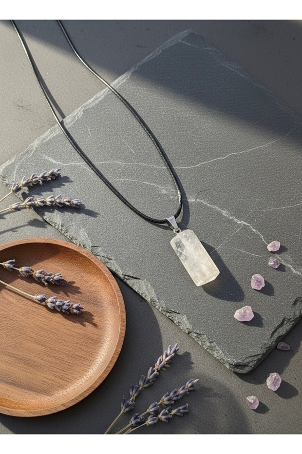 Crystal Quartz Natural Stone Leather Cord Necklace