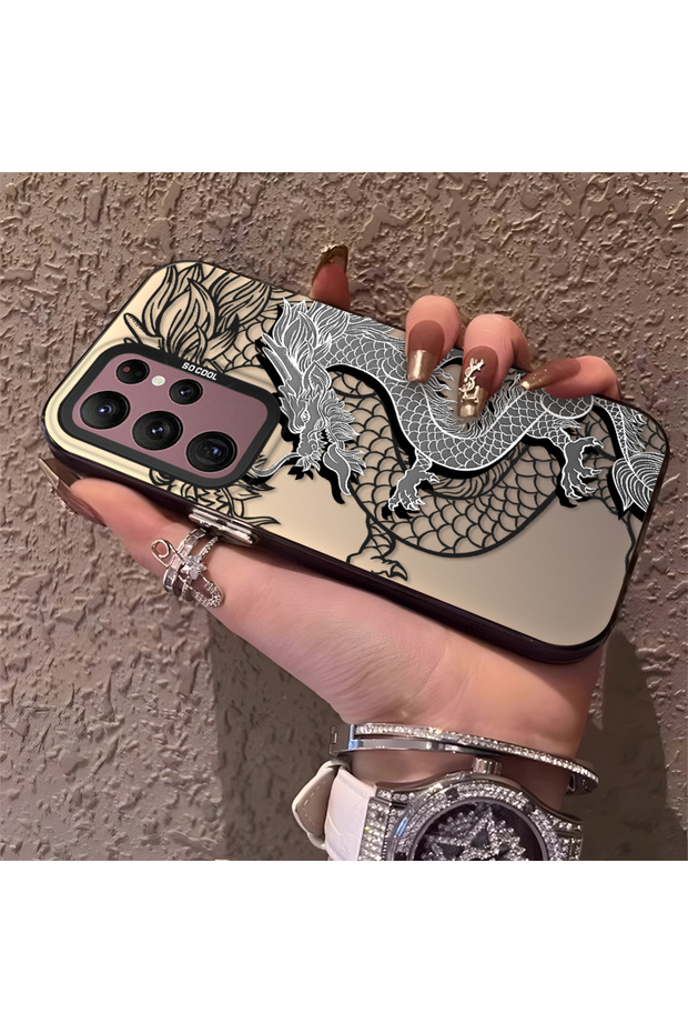 Samsung Galaxy S22 Ultra Compatible High-Quality Chinese Style Black and White Dragon Printed Case