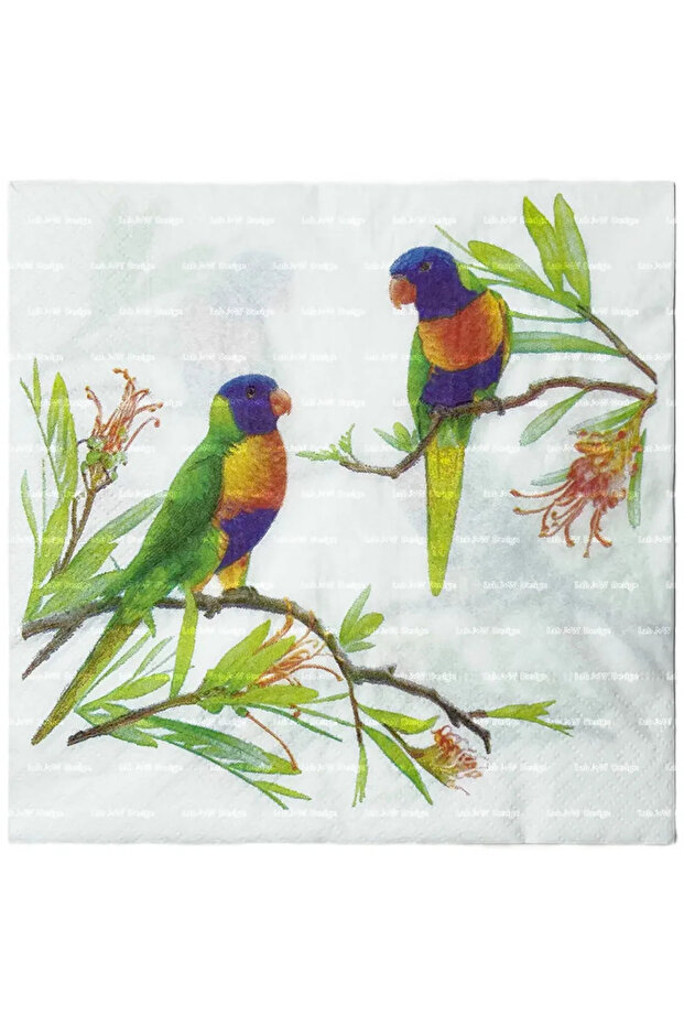 20pcs Magpie Branch Double Bird Square Napkin Flower Bird White Background Green Branches Wedding Pa