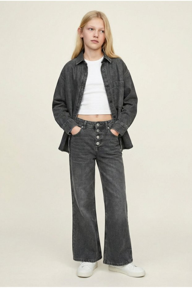 Girl's Cotton Anthracite Shirt T-Shirt Pants 3-Piece Set – Comfortable Cut Casual Combination