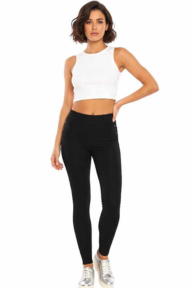 High Waist Slimming Leggings - Skinny Fit Pants Look with Pockets