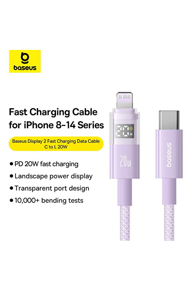 Data cable with digital display, type-c to lightning, 20w, 1m - 4