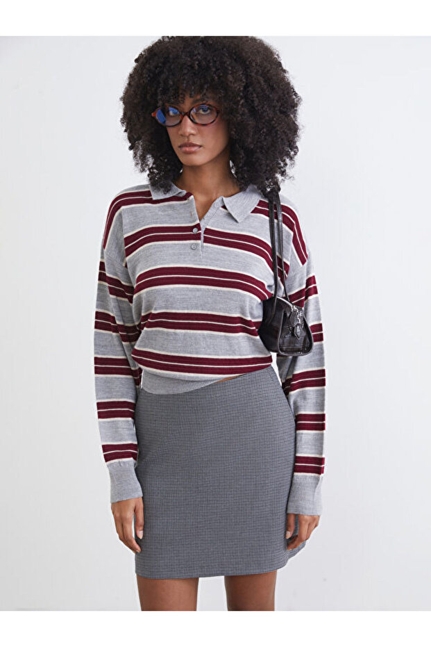Esvab • Modern & Distinctive Devrik Roba Collar Striped Loose Fit Women's Knitwear Sweater