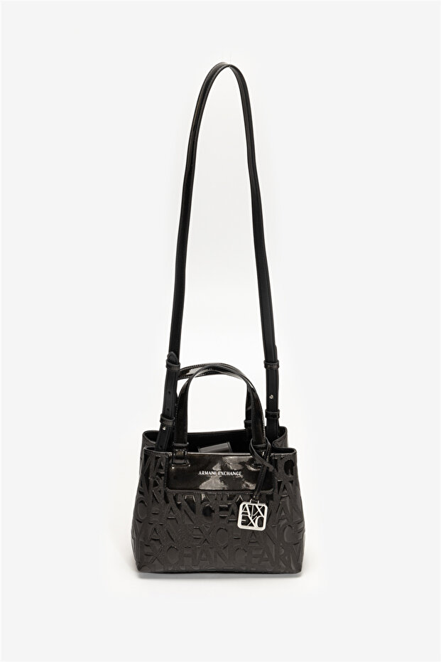 Women's Magnetic Closure Zippered Compartment Logo Patterned Black Shoulder Bag Xw001576 Af17290-Uc001