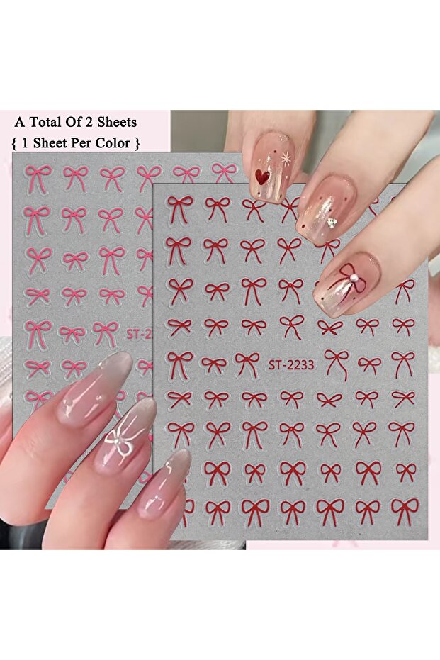 SetAC (2 Sheets) 2 to 30 Sheets 3D Bow Nail Art Stickers, Mini Ribbon Outline Decals, Transparent Se