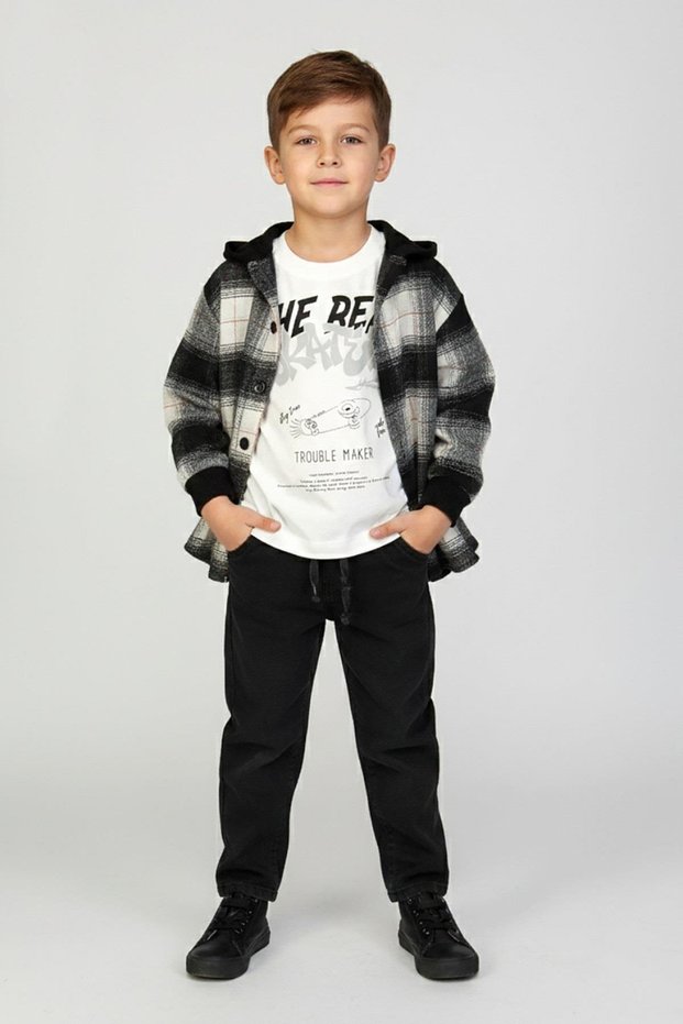 Mojo boys' plaid shirt three-piece set, ages 4-9, black