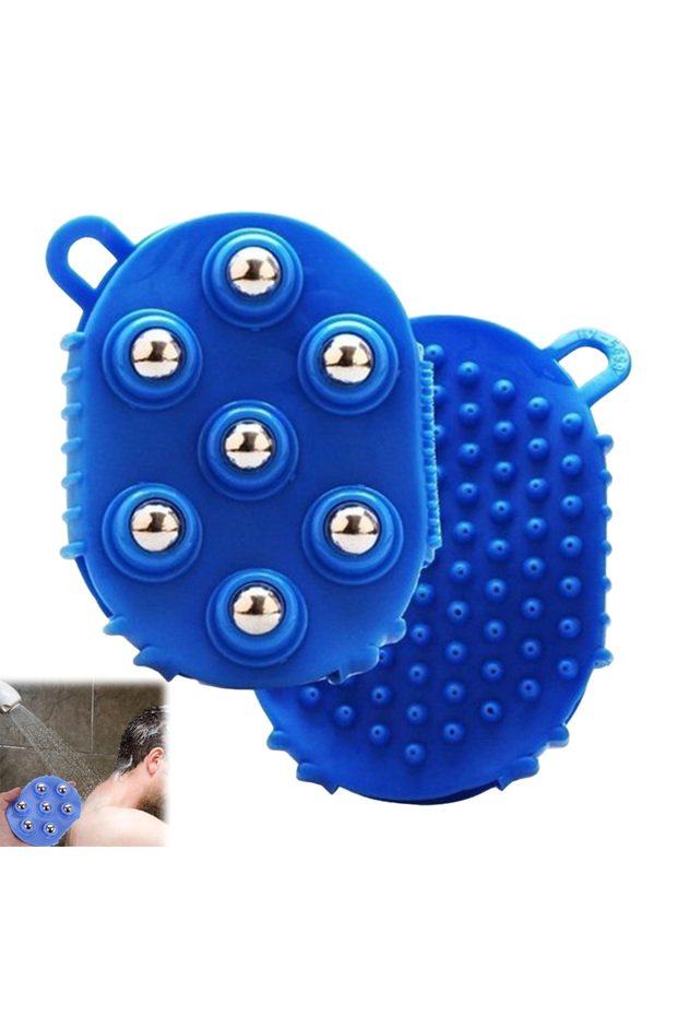 Blue 1pcs Double Side Massage Brush 360 Degree Rotating Steel Ball Massage Brush Portable Body Scrap
