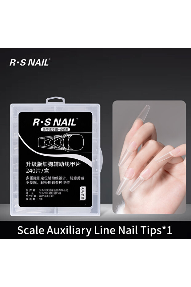 1 box RSNAIL 240pcs Full Cover Press On Nail Tips Scale Auxiliary Line Sculpted Fake Nail Tips Nails