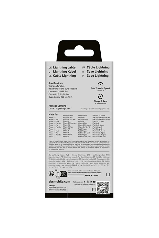 TECABLEUSBIP589A USB-A - Lightning Cable - Blue - 2