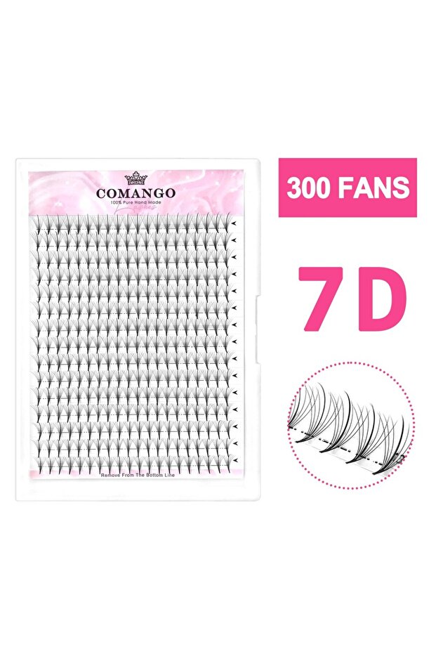 مزيج من 8-15 مم D 7D 0.07 (300 مروحة) CoMango 7D Wispy Premade Fans Eyelength C/D Curl ذو قاعدة مدببة