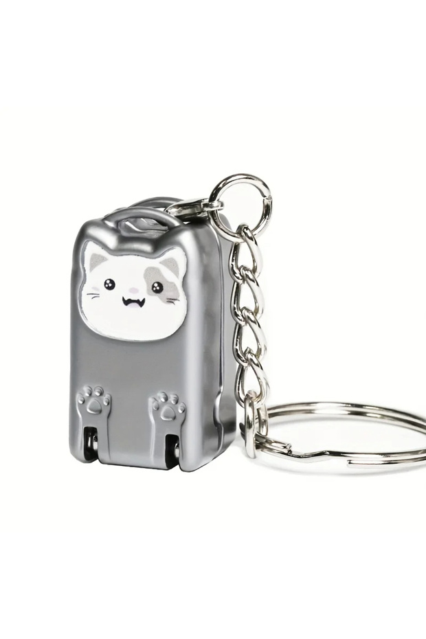 Silver Adorable Kitten Keychain Rotary Nail Clipper – Foldable Stainless Steel Nail Trimmer for Fing