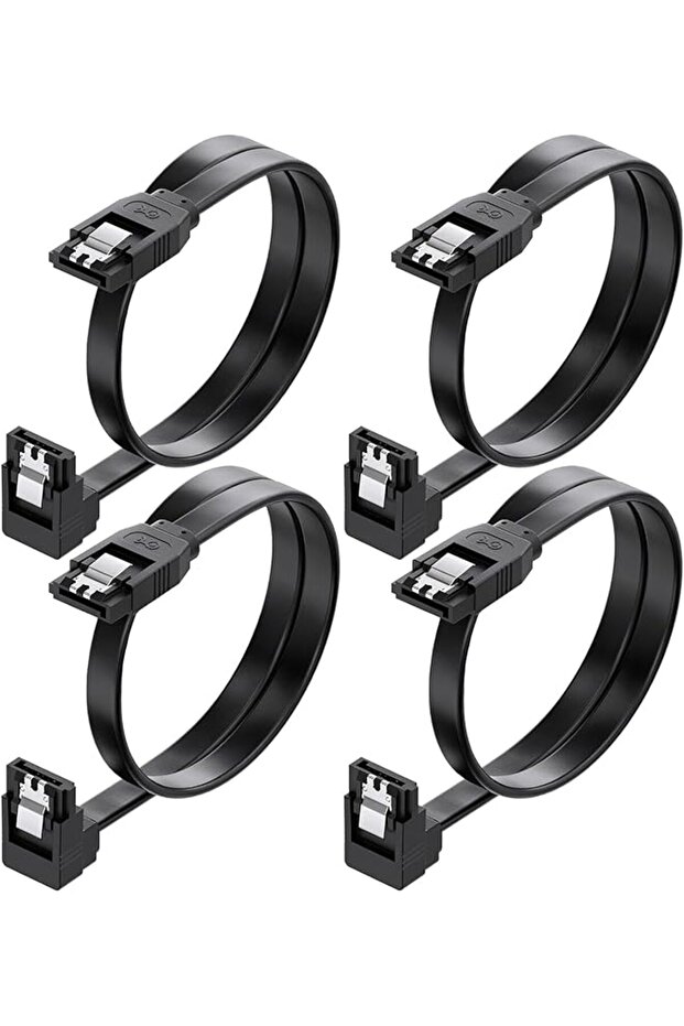 SATA Cable III, 4 Pcs Straight Angle Connector, 6Gbps SATA Data Cord 7pin Black with Locking Latch,