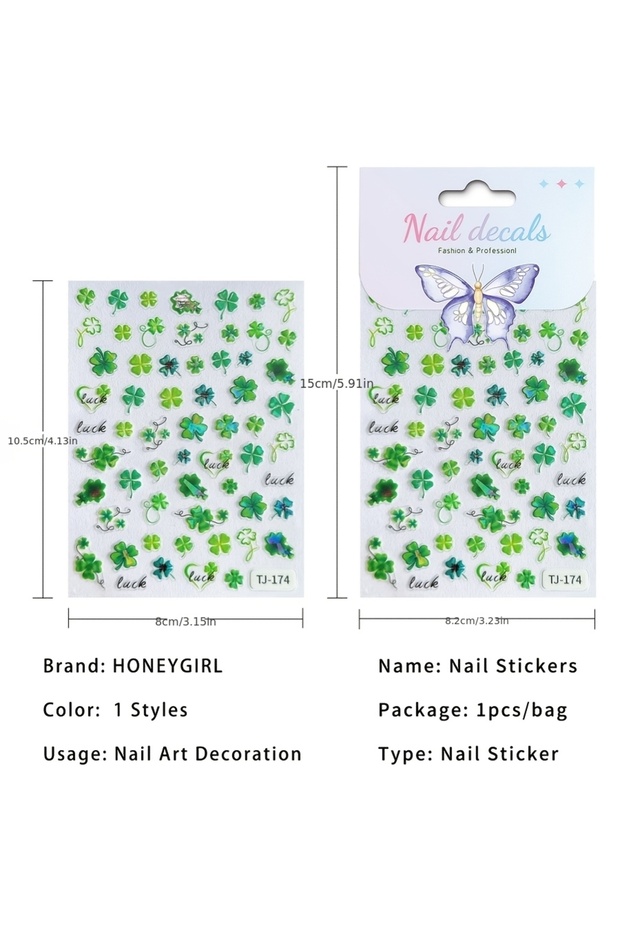 1pc 1pc Lucky Clover Nail Stickers Embossed Irish Festival St. Patrick's Day 3D Four-Leaf Clover Nai