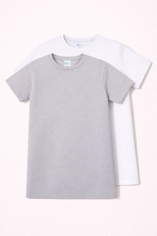 Unisex Children's Crew Neck Short Sleeve Standard Fit 2-Pack Gray-White Color Children's T-Shirt