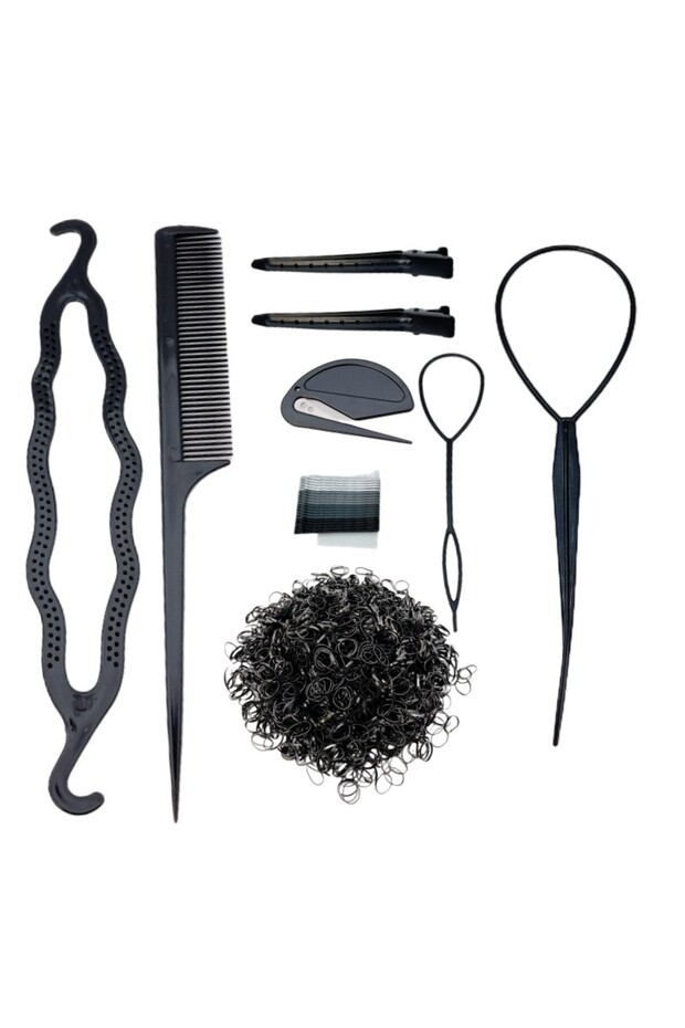 black 2000pcs Mini Bands 5pcs Hair Design Styling Tools, 2pcs Hair Clips, 20pcs Hairpin Set Brai...