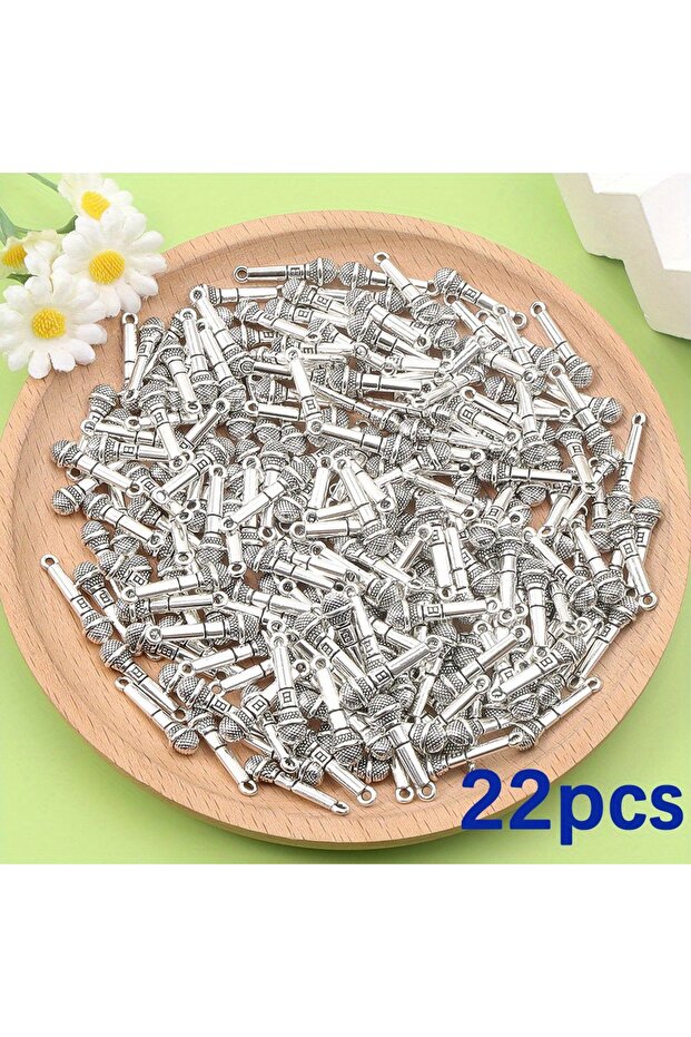 22pcs 4/11/22pcs Silver Microphone Shaped Pendant, Used for DIY Bracelets, Necklaces,anklets,mobile