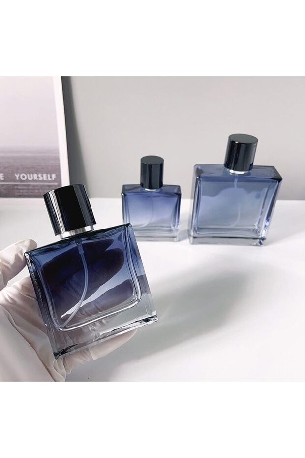 بخاخ عطر زجاجي أزرق متدرج الألوان سعة 100 مل (قطعة واحدة) - عبوة بخاخ محمولة قابلة لإعادة التعبئة للسفر