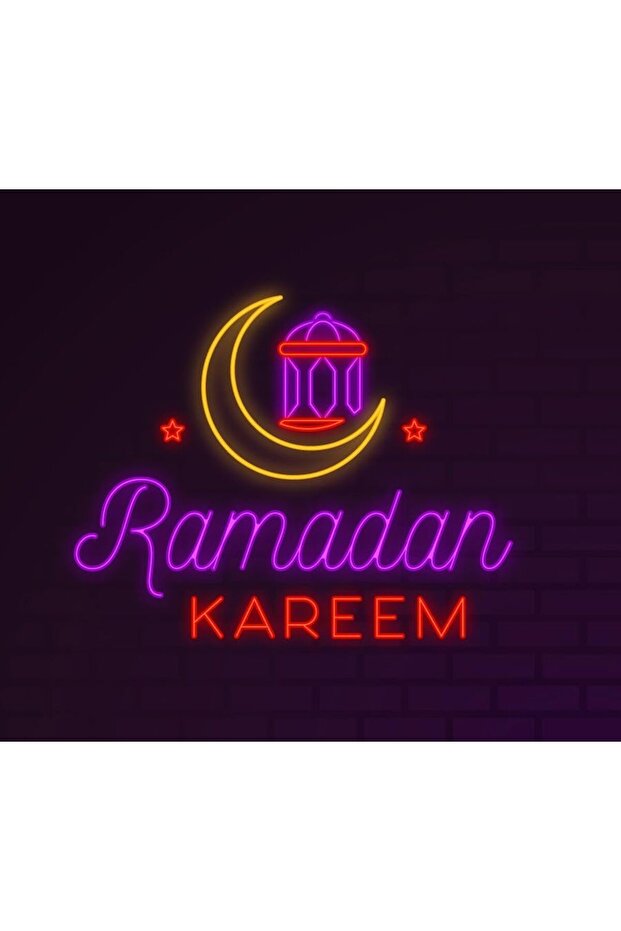 لافتة نيون على شكل هلال رمضان كريم، مقاس 60×40 سم، بقاعدة أكريليك 6 مم، متعددة الألوان