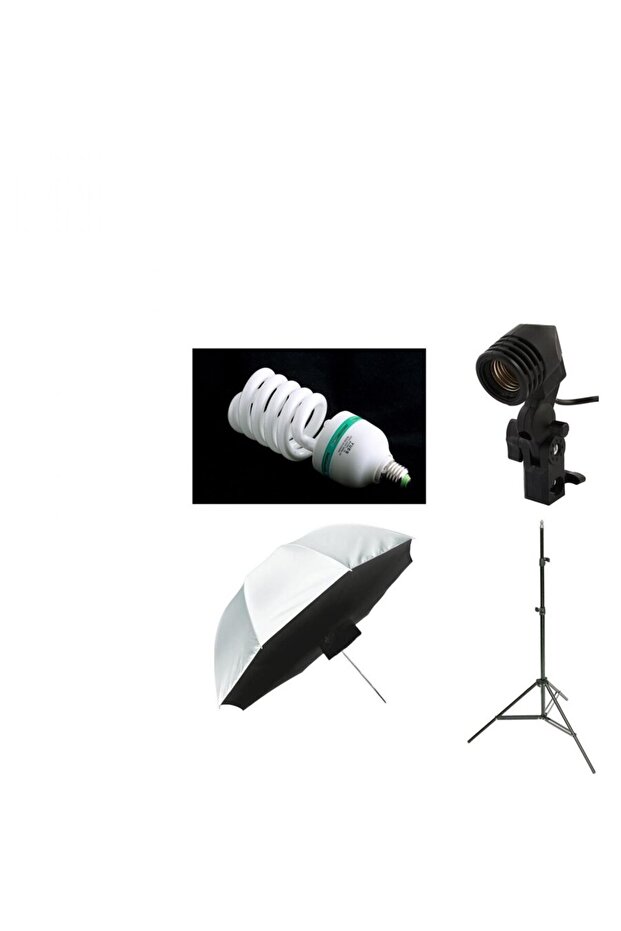 Continuous light kit with bulb and softbox type front diffusion umbrella 84cm - 1