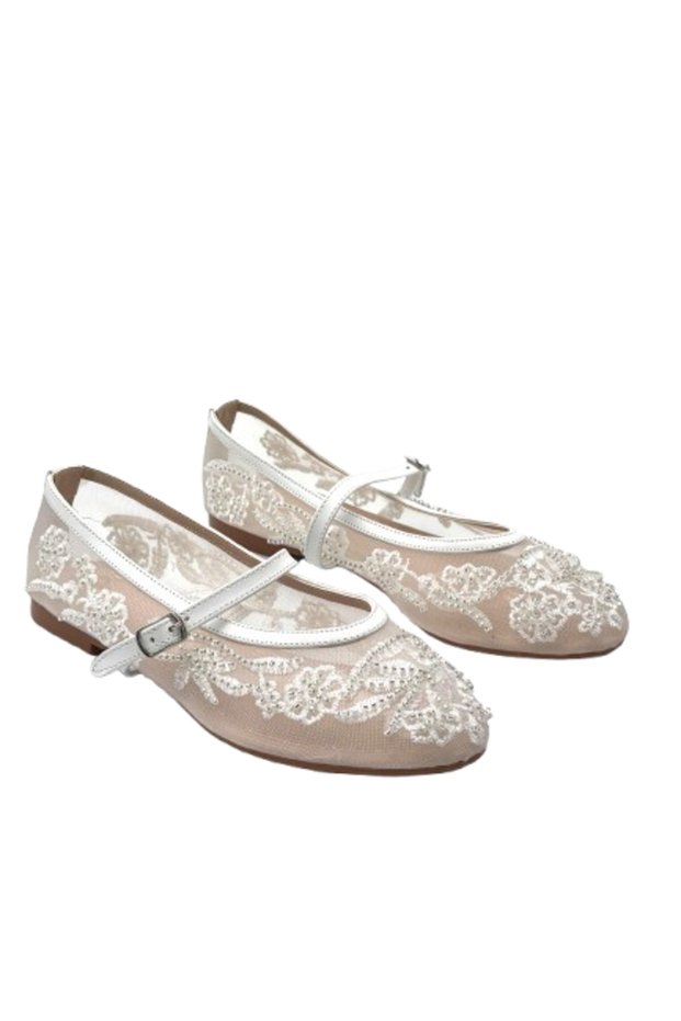 (Gedik Paşalı) Women's Tulle Ballerina Flats White