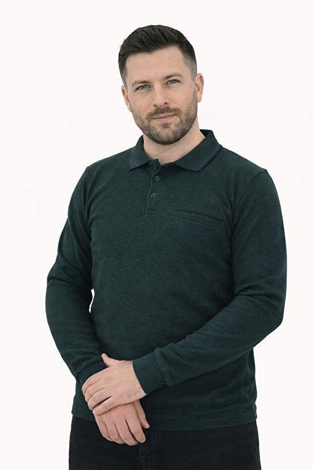 Men's Cotton Polo Collar Cuffed Thessaloniki Fabric Quality Long Sleeve Sweatshirt