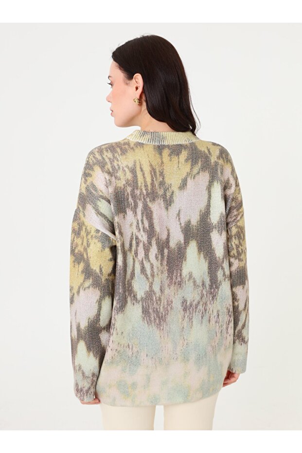 Abstract Patterned Knitwear Sweater - Yellow Patterned - - 6