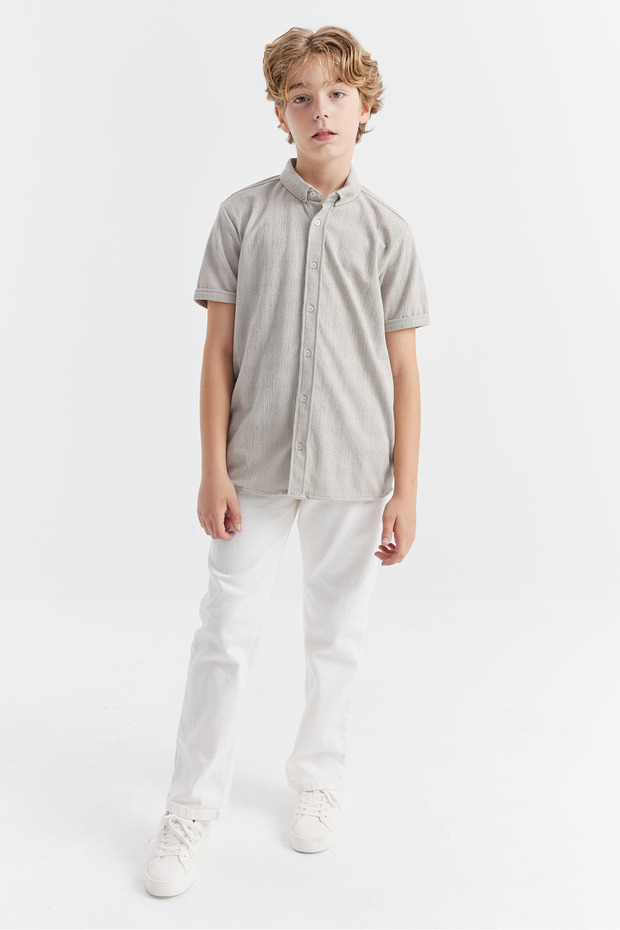 Boy's Collared Buttoned Textured Shirt - 5