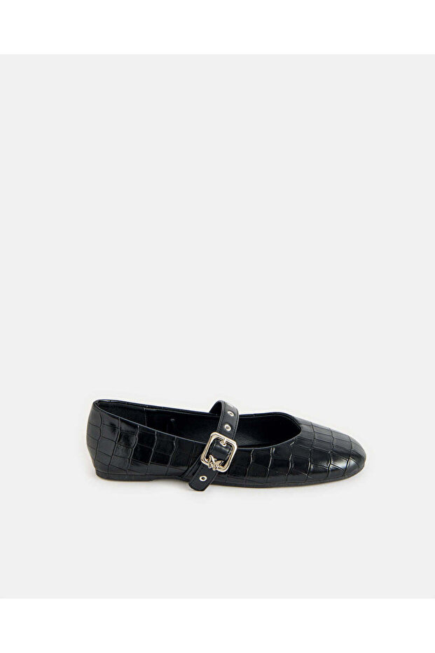 Women Black Textured Croc Ballerina