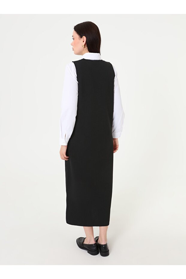 Triko Tesettür Elbise - Siyah - - 6
