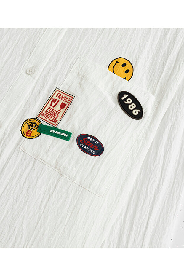 KIRIŞIK EFEKTLİ VE PATCH'Lİ GÖMLEK - 4