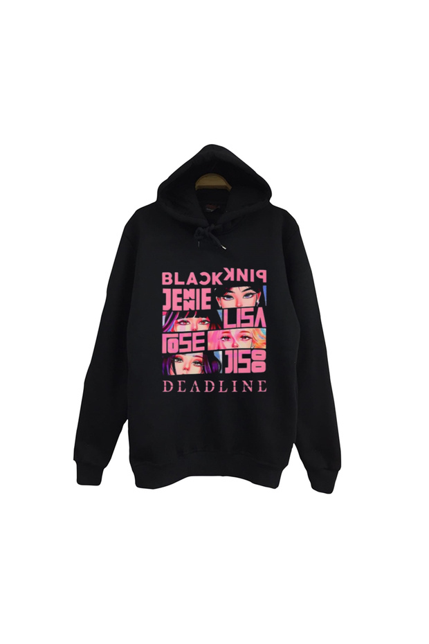 Blackpink -Lisa-Jennie-Jisoo-Rose-Deadline Printed Unisex 100% Cotton Hooded Black Sweatshirt