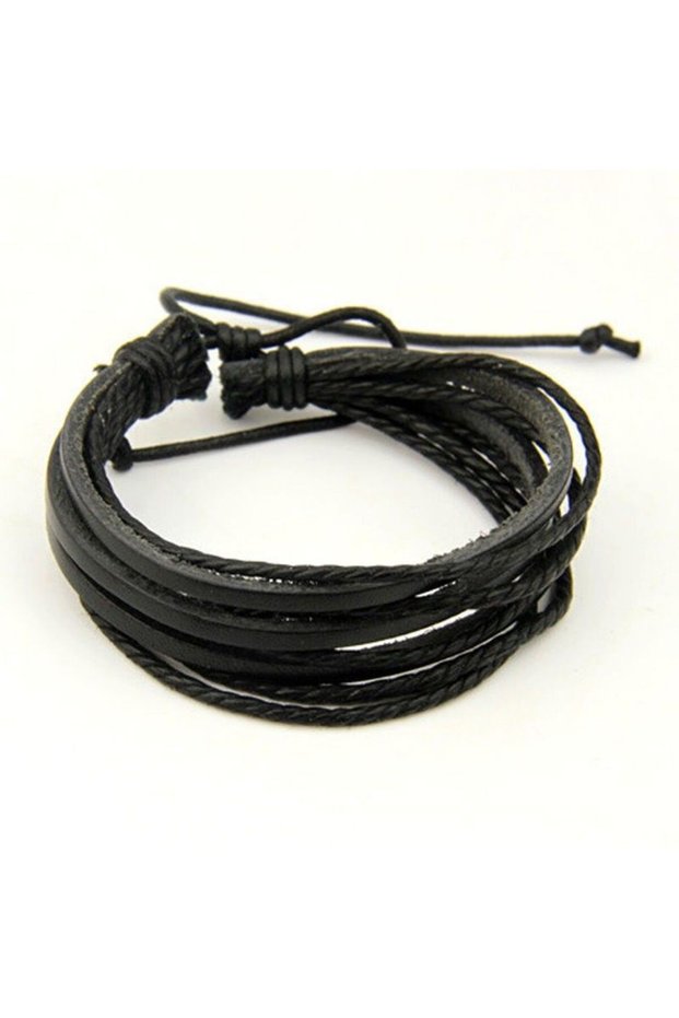 Black Leisure Fashion Men's Hand-woven Multilayer Leather Bracelet Handmade Lace Up Wrist Strap New