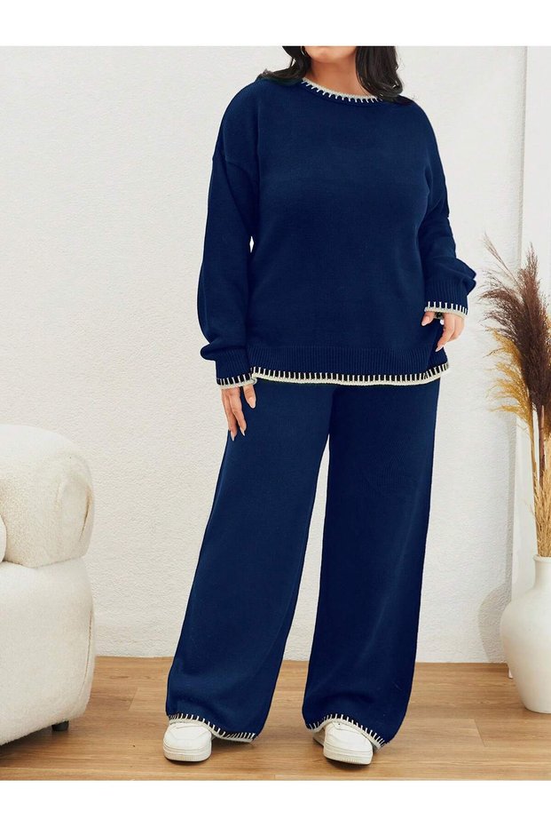Plus Size Knitwear Top and Bottom Set