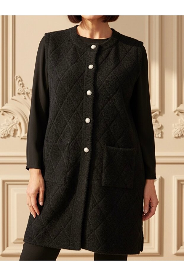 Crew Neck Tunic Knitwear Soft Vest / Black Black