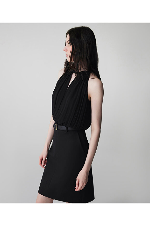 Kemerli çift parça görünüm elbise - 5