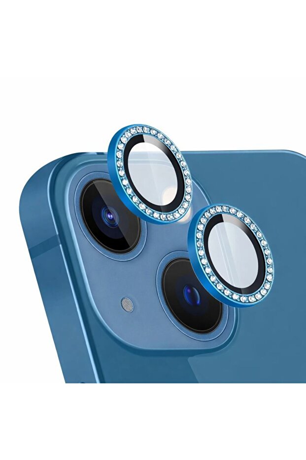Shiny Stone Blue Special Design Camera Lens Protector Compatible with iPhone 14 / 14 Plus