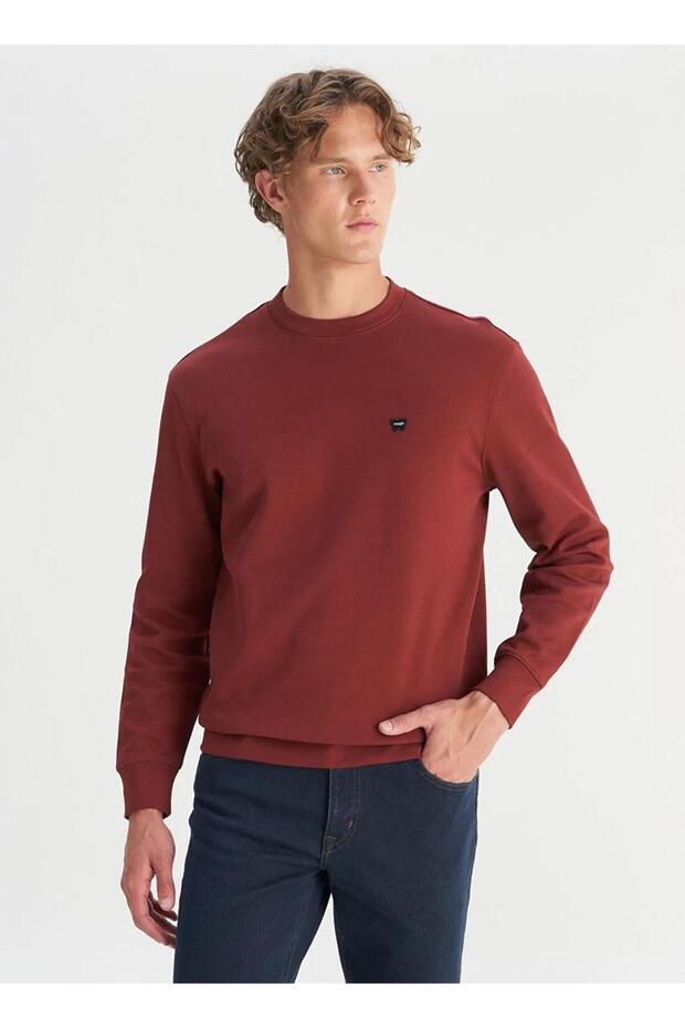 Crew Neck Claret Red Men's Sweatshirt W2520255169 Claret Red Sweatshirt