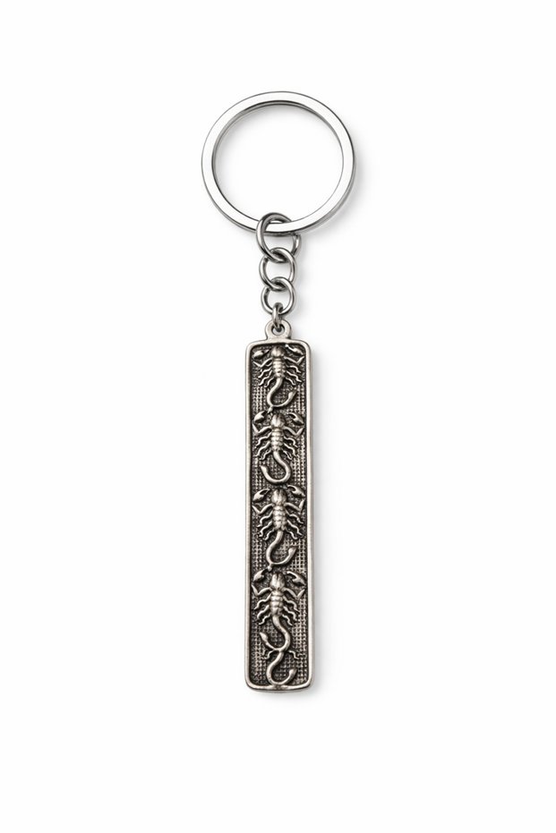 Long Rectangular Shaped Embossed Scorpion Figured Metal Keychain