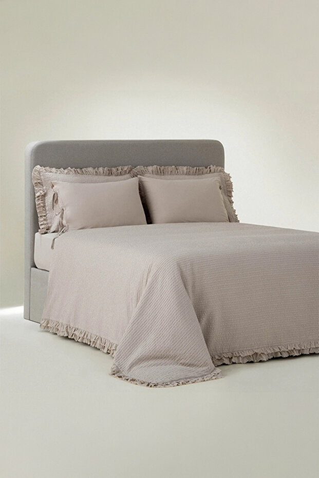 Ayda Beige King Size 100% Organic Cotton Duvet Cover Set