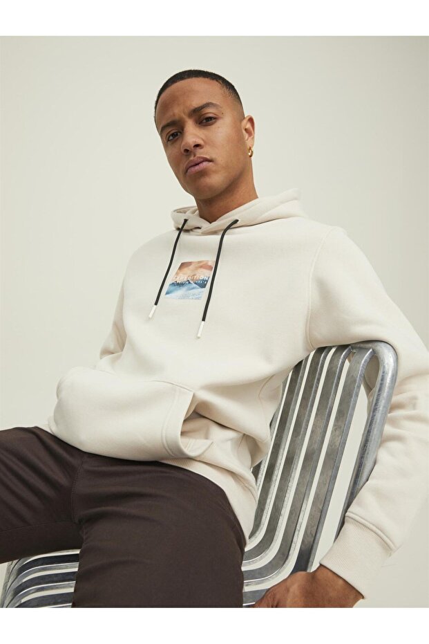 Kapüsonlu Baskili Sweatshirt - 1