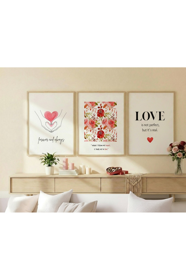 Wooden Framed Valentine's Day Collection Painting Set Huhu695 - Triple Painting Set Natural Wooden Frame