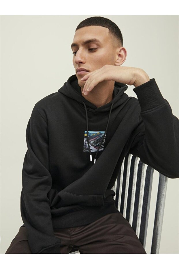 Kapüsonlu Baskili Sweatshirt - 3